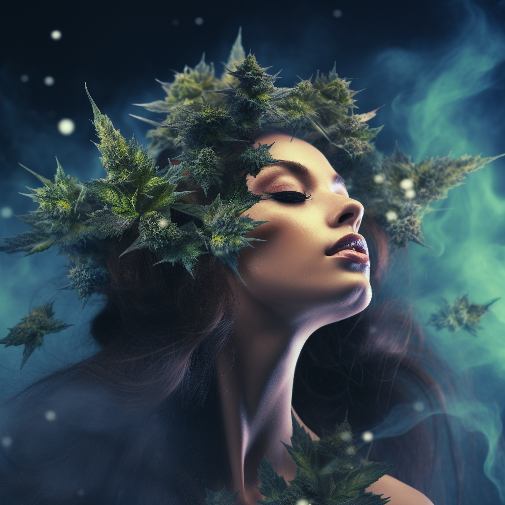 Verdant Elegance: A Woman Crowned with the Enchantment of CBD-Infused Natural Delight