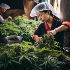 Empowered Woman in Thailand Cultivating Cannabis: Nurturing a New Era of Growth and Possibilities.