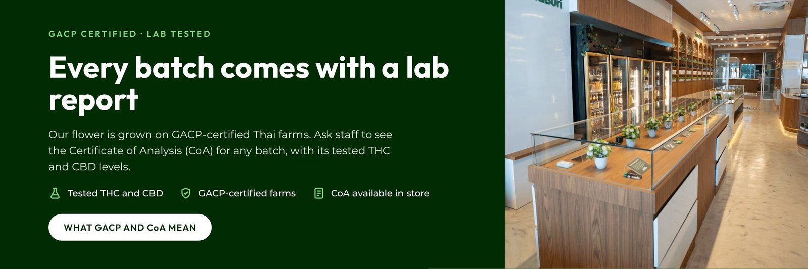 Every batch at CannaBuri comes with a lab report from a GACP-certified Thai farm