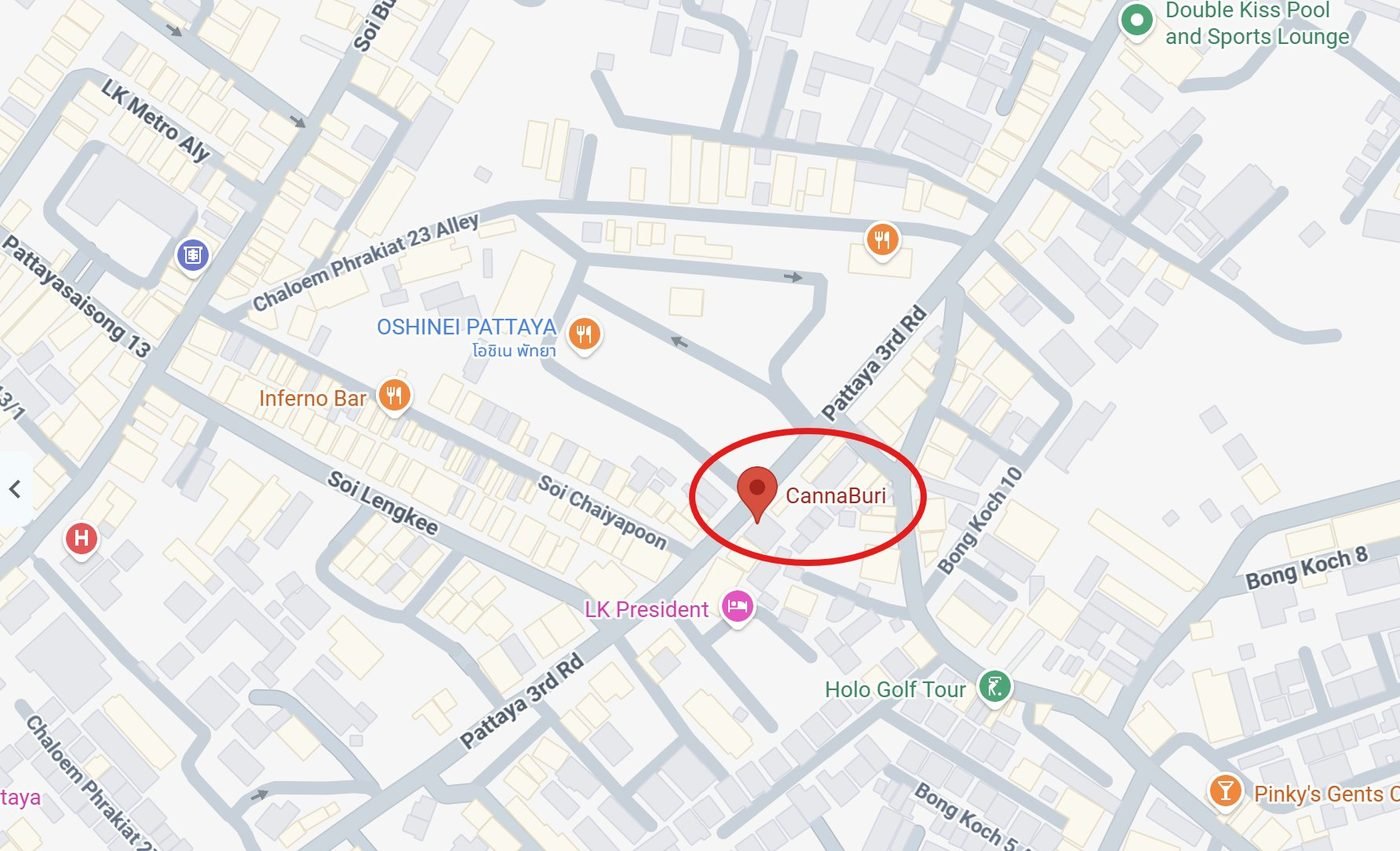Map showing CannaBuri on Pattaya 3rd Road, near LK President hotel
